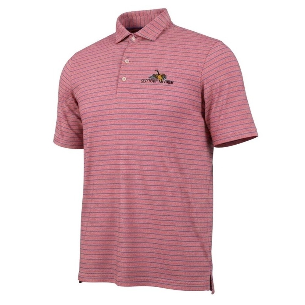 Johnnie-O Polo Mens L Salmon Blue Stripe Old Town Farm Goose Golf Shirt‎